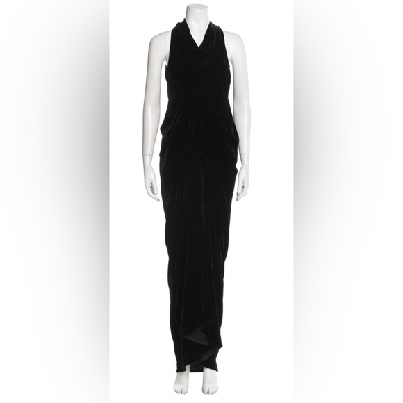 Rick Owens Limo F/W 2011 Velvet Silk Draped Cowl Neck Black Evening Gown EUC S - Picture 5 of 12